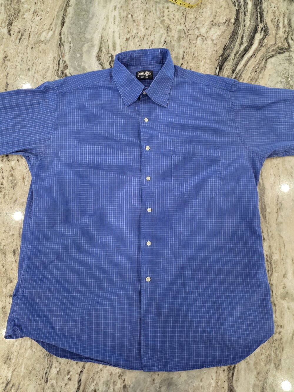 Gitman Bros. Mens Blue Micro Check Long Sleeve Button Down Dress Shirt 16.5 X 34